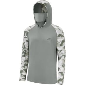 BASSDASH Men's UPF 50+ Camo Hoodie Shirt with Mask Long Sleeve Sun Protection Neck Gaiter Hooded Tee for Fishing Hiking