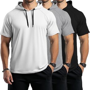 Ficerd 3 Pack Big and Tall Men's Hoodie Short Sleeve Workout T Shirts Dry Fit Casual Running Athletic Pullover Sweatshirt