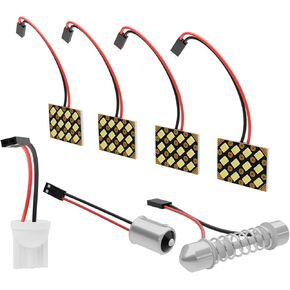 4 Sets LED Dome Lights for Car RV Camper, 6000K Cool White 12V 48SMD Interior Panel Kit, Universal Replacement for Map, Trunk, Reading Lights, T10 W5W 168 194 2825, BA9S, 28-42mm Festoon Adapter