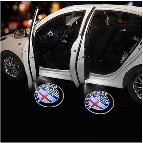 2Pcs Custom fit Alfa Romeo Logo LED Projector Car Door Step Courtesy Welcome Lights,LED Door Light Projector Wireless Car Door Paste Lights Welcome Courtesy Light Accessories (Welcome Lights-alfe)