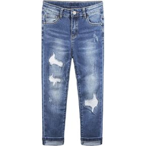 KIDSCOOL SPACE Girls Slim-fit Jeans, Ripped Holes Stretch Denim Pants