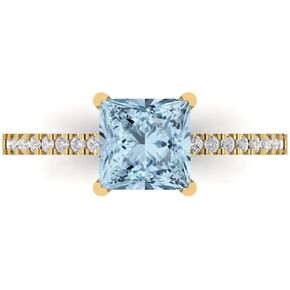 Clara Pucci 1.62 Ct Princess Cut VVS1 Natural Sky Blue Topaz – Solitaire with Accents Statement Ring for Women – Solid 14K Yellow Gold – Birthstone Graduation or Anniversary Bridal Gift (Size)