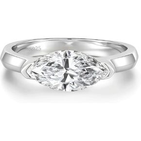 2CT Engagement Ring for Women Marquise Cut 925 Sterling Silver AAAAA Cubic Zirconia CZ Wedding Band Promise Ring For Women Solitaire Simulated Diamond Silver/Gold Size 5-10