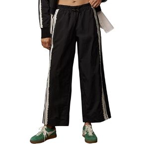 Women Baggy Track Pants Lace Side Stripe Drawstring Elastic Waist Wide Leg Parachute Pants with Pockets