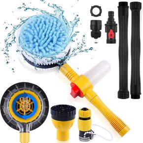 Car Wash Kit, 360 Degree Car Washer Brush with Handle Rotating, Car Wash Brush Hose Attachment Detachable and Retractable Car Wash Mop Car Wash Brush with Soap Dispenser for Car Yard, Garden Pets