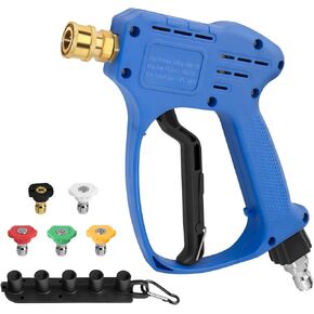 Short Pressure Washer Spray Gun, 1/4" Quick Connector Couple and 3/8" Male Plug, 5000 PSI 10 G.P.M