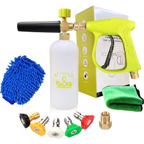 ESP Car Wash Foam Gun High Pressure Car Washer Household Water Gun Foam Generator Washing Blaster 5 Nozzle Tip M22 Adapter with 1 Liter Bottle Washing Mitts Towel