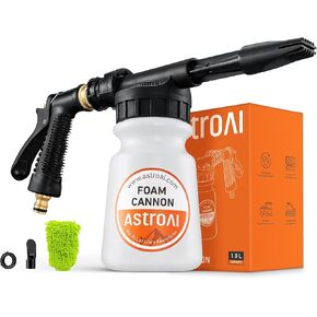 AstroAI Foam Gun Car Wash Gun with Wash Mitt, Quick Connect to Most Garden Hose, Foam Blaster Equips with 3/4" Universal Garden 3/8" Quick Connector, Amber Lable
