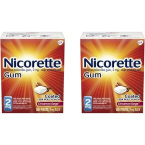 Nicorette 2mg علكة النيكوتين لإقلاع عن التدخين - قرفة زيادة النكهة معونة التدخين ، 160 عدد (حزمة 2)
