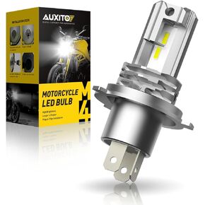 AUXITO H4 Light Bulb Hi/Low for Motorcycle, 400% Brighter, 9003 Bulb 6000K Cool White H4 Fog Light Fanless, Plug and Play, Pack of 1