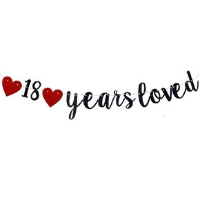 Black 18 Years Loved Paper Sign for unisex Adult's 18th Birthday Party Supplies, 18th Wedding Anniversary Party，Photo Props.