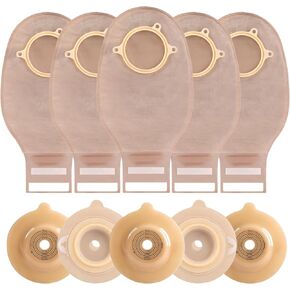 Colostomy Bags, 20 PCS Ostomy Supplies Two Piece Drainable Ostomy Bag for Ileostomy Stoma Care, Cut-to-Fit (15pcs Pouches+5pcs Convex Ostomy Barriers)