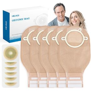 60pcs Ostomy Supplies Colostomy Bags, 2 Piece Colostomy Bags, Drainable Pouches with Closure for Ileostomy Stoma Care, Cut-to-Fit, 70mm Max (40 x Ostomy Bag + 20 x Skin Barrier）