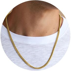 3/5mm 14K Real Gold/Real Silver Plated Cuban Chain for Men Boys, Stainless Steel Cuban Link Chain for Men Boys Sturdy Non-Fading Necklace Jewelery Gifts for Him 16/18/20/22/24 Inch
