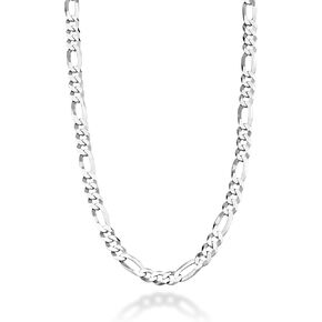 Miabella Italian 925 Sterling Silver 7mm Solid Diamond-Cut Figaro Link Chain Necklace for Men, Made in Italy
