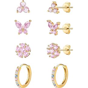 20 جرام من الأزرار الذهبية الأقراط للنساء ، و 14 ألف الذهب المطلي بالذهب الفضة الفضة الأقراط الفراشة من النساء ، 4 أزواج زهرة/فراشة/الزركونيا المكعب in Kuwait