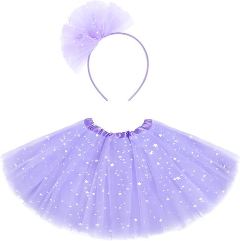 2Pcs Girls Tutu Skirt 3 Layers Sequined Tulle Skirt for Girls Aged 4-12,with Headband for Birthday Halloween Cosplay Party in Saudi Arabia