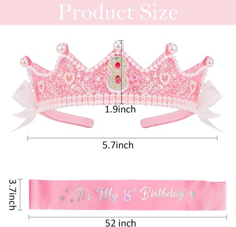 CUBACO Birthday Crown Headband Birthday Girl Crown and Sash, Birthday Girl Headband Princess Pink Crown 4 Year Old Girl Birthday Gifts Outfit Birthday Decorations,Suitable for Party Favors Decorations in Saudi Arabia