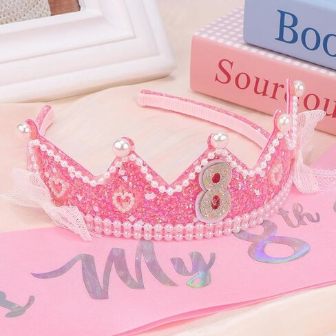 CUBACO Birthday Crown Headband Birthday Girl Crown and Sash, Birthday Girl Headband Princess Pink Crown 4 Year Old Girl Birthday Gifts Outfit Birthday Decorations,Suitable for Party Favors Decorations in Saudi Arabia