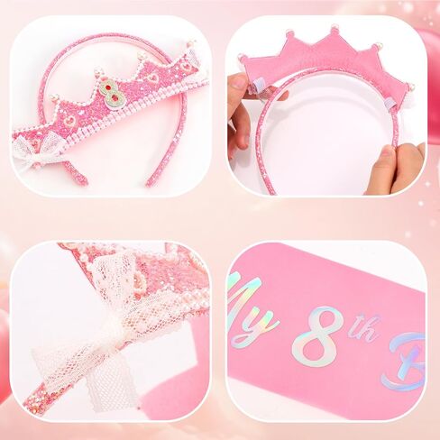 CUBACO Birthday Crown Headband Birthday Girl Crown and Sash, Birthday Girl Headband Princess Pink Crown 4 Year Old Girl Birthday Gifts Outfit Birthday Decorations,Suitable for Party Favors Decorations in Saudi Arabia
