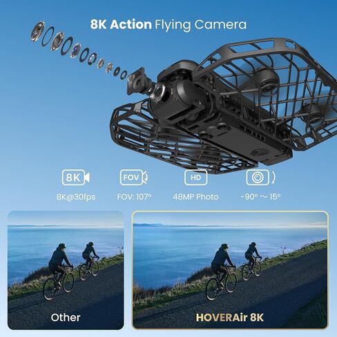 X1 Promax 8K Action Flying Camera ، بدون طيار قابلة للطي مع كاميرا مع 42 كم/ساعة سرعة متابعة ، 10+ أوضاع طيران تلقائية بالكامل ، تطير في أي مكان مع omniterrain ، SmoothCapture 2.0 (Combo) in Kuwait