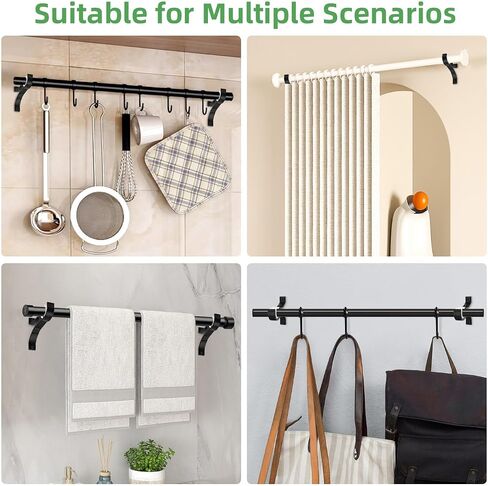 TOKPLNU Curtain Rod Bracket, Heavy Duty Rod Holders for Wall, Black Curtain Rods Hooks Hangers Single Drapery Pole Support Brackets Fit for 1 Inch Drape Poles, Set of 4 in Kuwait