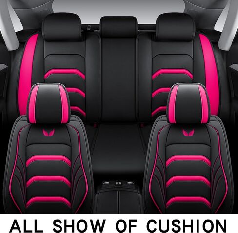 مجموعة كاملة مكونة من 5 مقاعد من النوع العالمي مناسبة لمعظم السيارات وشاحنات الدفع الرباعي وشاحنات البيك اب ووسائد هوائية متوافقة مع وسادة مقعد السيارة المصنوعة من الجلد الصناعي (أسود-برتقالي) in Kuwait