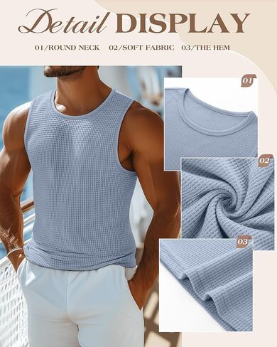 Riyiper 3 Pack Men's Waffle Knit Tank Tops, Casual Sleeveless Tank Shirts Summer Classic Beach T-Shirts Breathable Muscle Tee in Kuwait