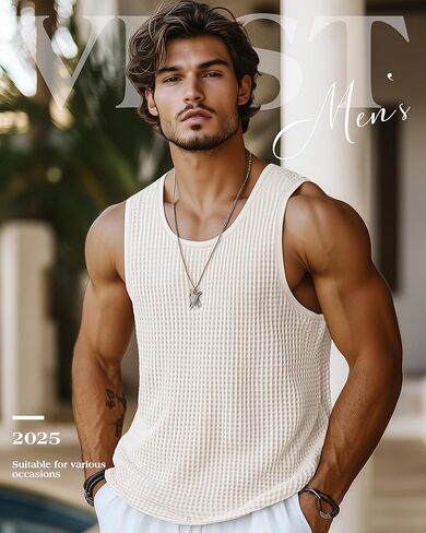 Riyiper 3 Pack Men's Waffle Knit Tank Tops, Casual Sleeveless Tank Shirts Summer Classic Beach T-Shirts Breathable Muscle Tee in Kuwait
