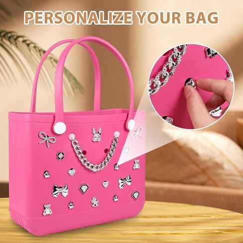 Charms for Bogg Bag, Bling Silver Decorative Charms and Chain for Bogg Bag Accessories Rubber Beach Tote Decoration Inserts in Kuwait