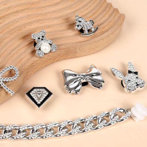 Charms for Bogg Bag, Bling Silver Decorative Charms and Chain for Bogg Bag Accessories Rubber Beach Tote Decoration Inserts in Kuwait