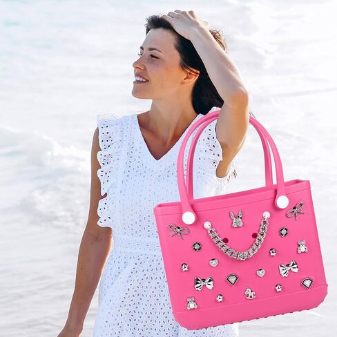 Charms for Bogg Bag, Bling Silver Decorative Charms and Chain for Bogg Bag Accessories Rubber Beach Tote Decoration Inserts in Kuwait