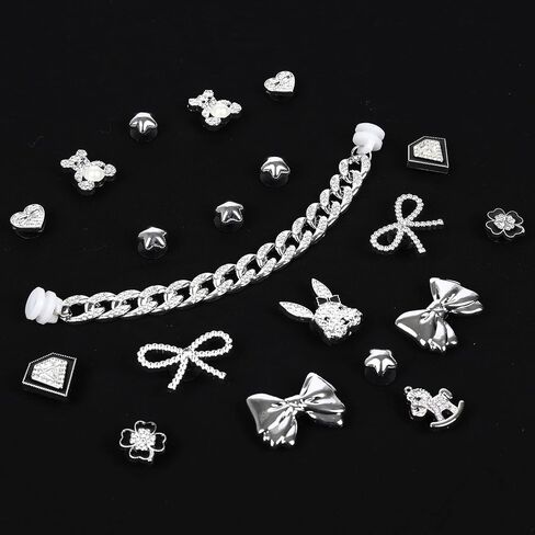 Charms for Bogg Bag, Bling Silver Decorative Charms and Chain for Bogg Bag Accessories Rubber Beach Tote Decoration Inserts in Kuwait