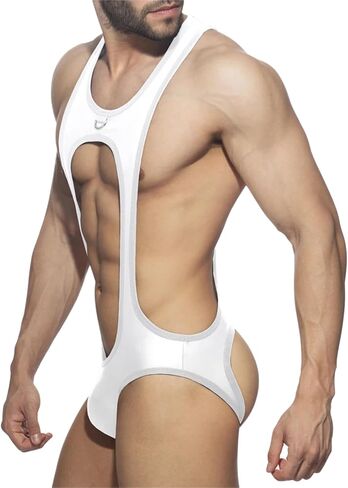 Clobeau Men's Bodysuit Thong G-string Leotard Stretch Wrestling Singlet Jumpsuit Hollow Out One-piece Jockstrap Leotard in Saudi Arabia