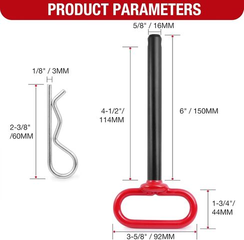 Trailer Hitch Pin, 5/8 x 6 Inch Tractor Hitch Pin with R-Clip Pin for Lawn Mower, Tractor, Trailer (Red) in Saudi Arabia