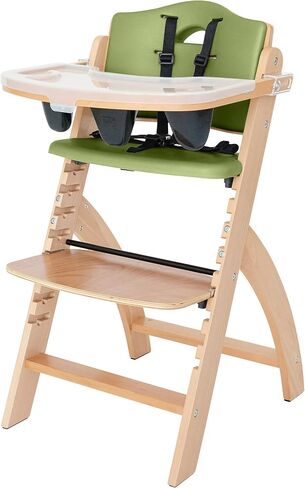 ABIIE Beyond Junior Wooden High Kair مع صينية - كرسي مرتفع قابل للتعديل وقابل للتحويل للأطفال والأطفال الصغار - 6 أشهر إلى 250 رطل - خشب طبيعي مقاوم للماء مع وسادة أرجواني in Kuwait