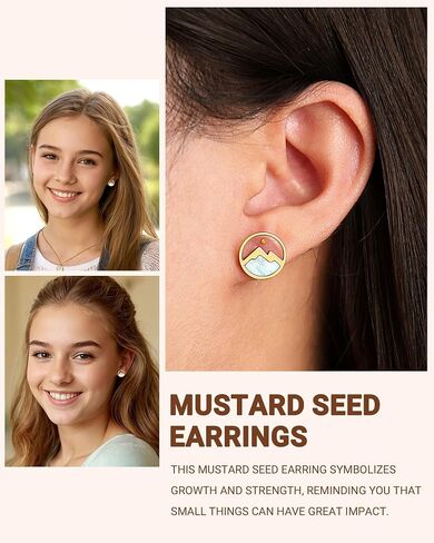 Silver/Gold Mustard Seed Stud Earrings Love Moving Mountains-Birthday Valentines Christmas Christian Gifts for Women Girls in Saudi Arabia