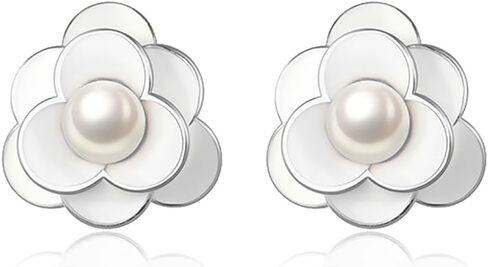 Reffeer Solid 925 Sterling Silver Pearl Flower Earrings Studs for Women Teens Flower Stud Earrings Pearls for Wedding in Saudi Arabia
