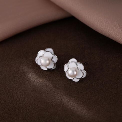 Reffeer Solid 925 Sterling Silver Pearl Flower Earrings Studs for Women Teens Flower Stud Earrings Pearls for Wedding in Saudi Arabia