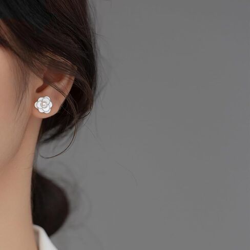 Reffeer Solid 925 Sterling Silver Pearl Flower Earrings Studs for Women Teens Flower Stud Earrings Pearls for Wedding in Saudi Arabia