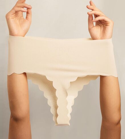 SHARICCA High Waisted Seamless Thongs for Women No Show High Rise Scalloped Thong Underwear Ribbed Invisible Panties 5 Pack in Saudi Arabia