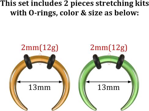 2Pcs Glass Septum Stretching Kit Set - C Shape Pincher Tapers with O-Rings, 14G to 2G, Buffalo Septum Retainers Rings for Nose & Ear Piercing Jewelry in Kuwait