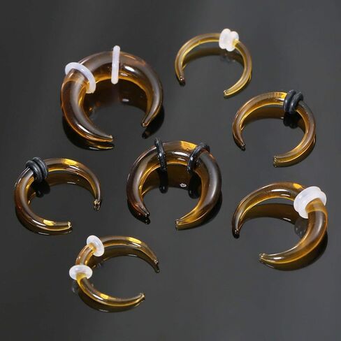 2Pcs Glass Septum Stretching Kit Set - C Shape Pincher Tapers with O-Rings, 14G to 2G, Buffalo Septum Retainers Rings for Nose & Ear Piercing Jewelry in Kuwait