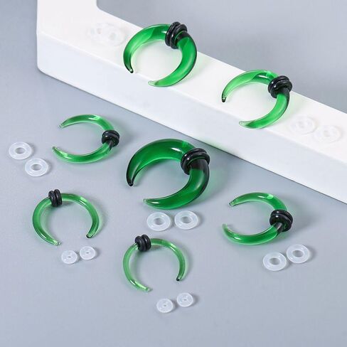 2Pcs Glass Septum Stretching Kit Set - C Shape Pincher Tapers with O-Rings, 14G to 2G, Buffalo Septum Retainers Rings for Nose & Ear Piercing Jewelry in Kuwait