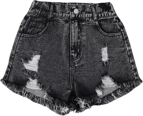 GORGLITTER Girl's Ripped Jean Shorts High Waist Straight Leg Denim Shorts in Kuwait