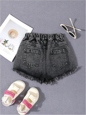 GORGLITTER Girl's Ripped Jean Shorts High Waist Straight Leg Denim Shorts in Kuwait
