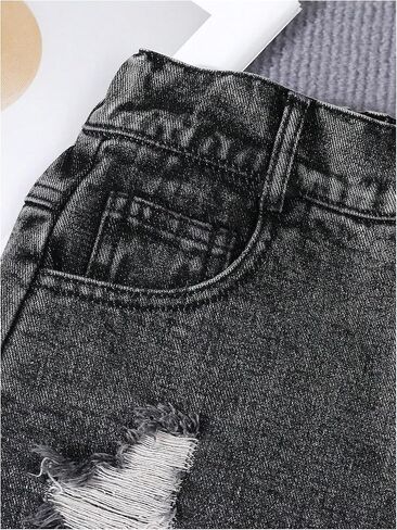 GORGLITTER Girl's Ripped Jean Shorts High Waist Straight Leg Denim Shorts in Kuwait