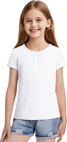 Girls Short Sleeve Shirts Cotton Crew Neck T-Shirt Kids Plain Tees Tops Size 5-12 Years in Kuwait
