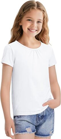 Girls Short Sleeve Shirts Cotton Crew Neck T-Shirt Kids Plain Tees Tops Size 5-12 Years in Kuwait