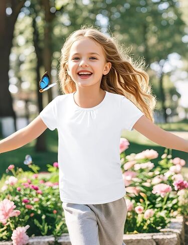 Girls Short Sleeve Shirts Cotton Crew Neck T-Shirt Kids Plain Tees Tops Size 5-12 Years in Kuwait